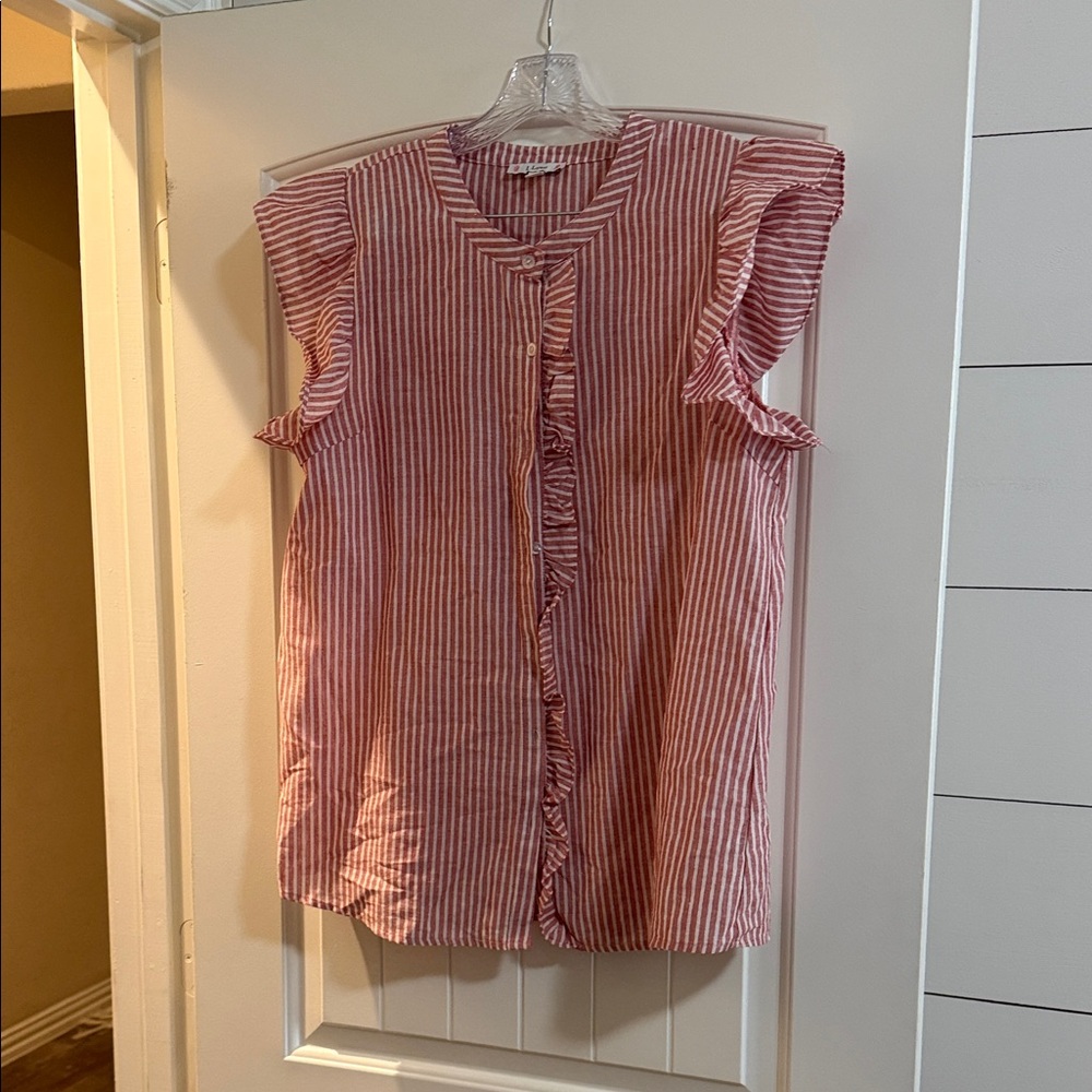 Love Striped Ruffle Blouse in Red and White